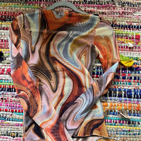 ZARA Multi-colorful Geometric Long Sleeve MESH Top - Size Small - Picture 2 of 2